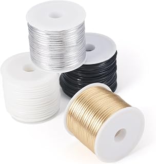 40m PU Leather Thread Cord 2x1mm Flat Cord Mixed 4 Colors Kit with Plastic Spools for DIY Jewelry Handmade Decoration Making 10.94 Yards(10m)/Color (Mix Color A)