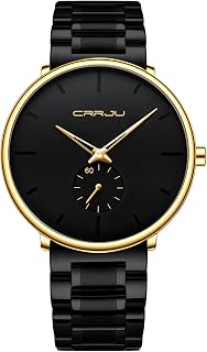 Mens Watches Ultra-Thin Minimalist Waterproof-Fashion Wrist Watch for Men Unisex Dress with Stainless Steel Band-Black Hands