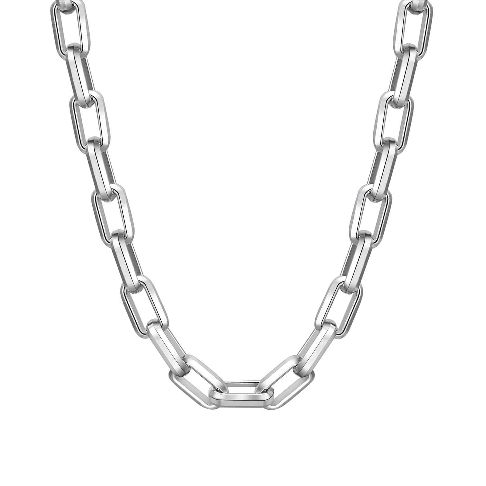 Rockyu Men's Stainless Steel Silver Long Chain Necklace Thick Hip Hop Style Casu