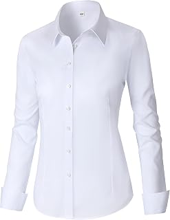 CUNLIN Women's Cotton Button Down Shirt Long Sleeve Formal Dress Work Blouse