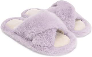 Chantomoo Womens Slippers Memory Foam Fuzzy Cross Band Faux Fur Slippers for Women Gift
