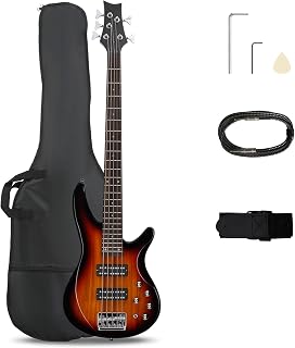 Ktaxon 5 String Electric Bass Guitar | Full Size 5 String Bass Guitar Kit | Standard Right Handed Bass Guitar Kit with Portable Gig Bag, Adjustable Strap, Cable, Pick & Wrench(Upgraded Sunset)
