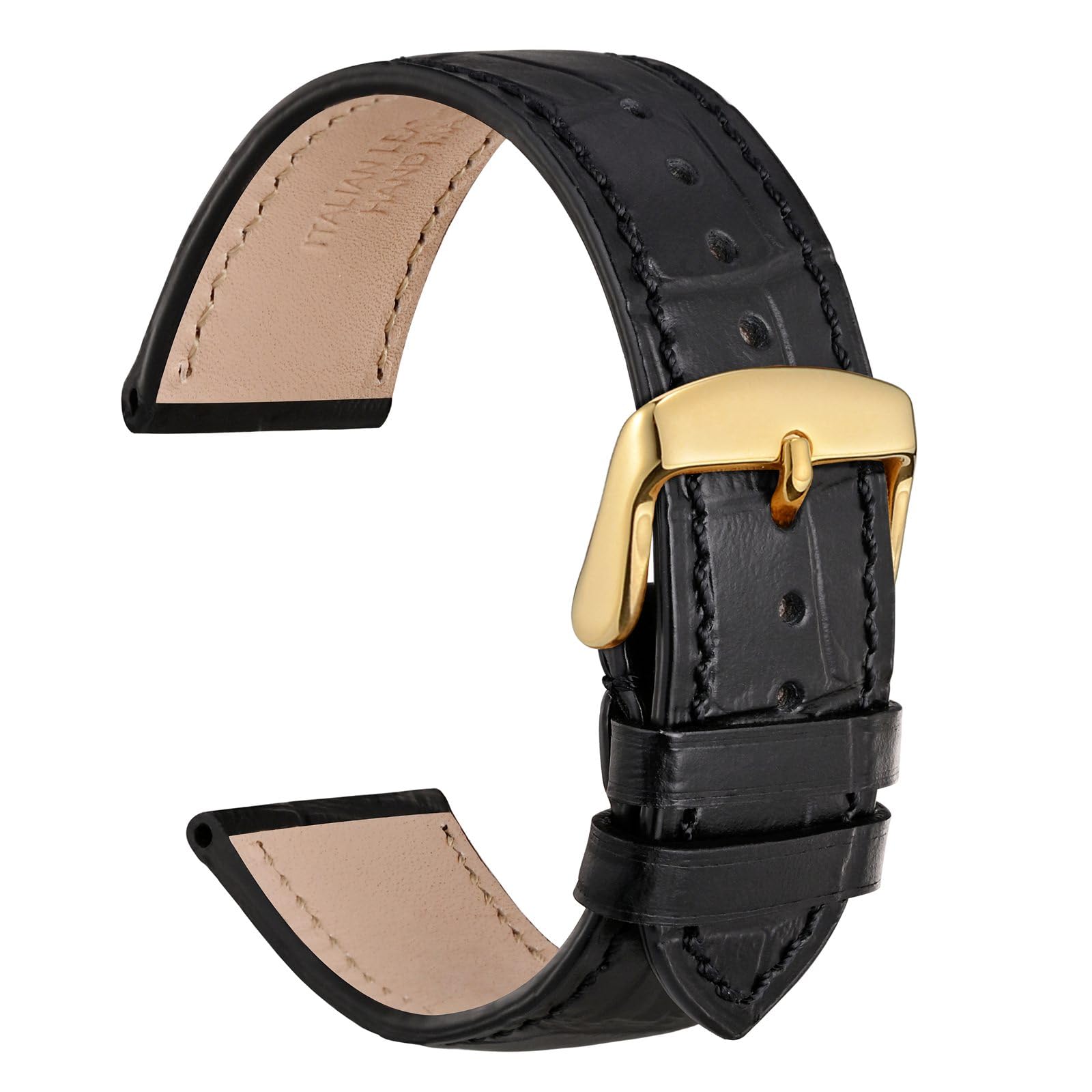 WOCCI Alligator Embossed Leather Watch Strap with Stainless Steel Buckle, Watch 