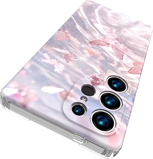 for Samsung S25 Ultra Case,Slim Lightweight Drop Protection,Anti Yellowing,Anti Scratch,Hard PC Back,Accurate Button,Support Wireless Charging,Pink Butterfly