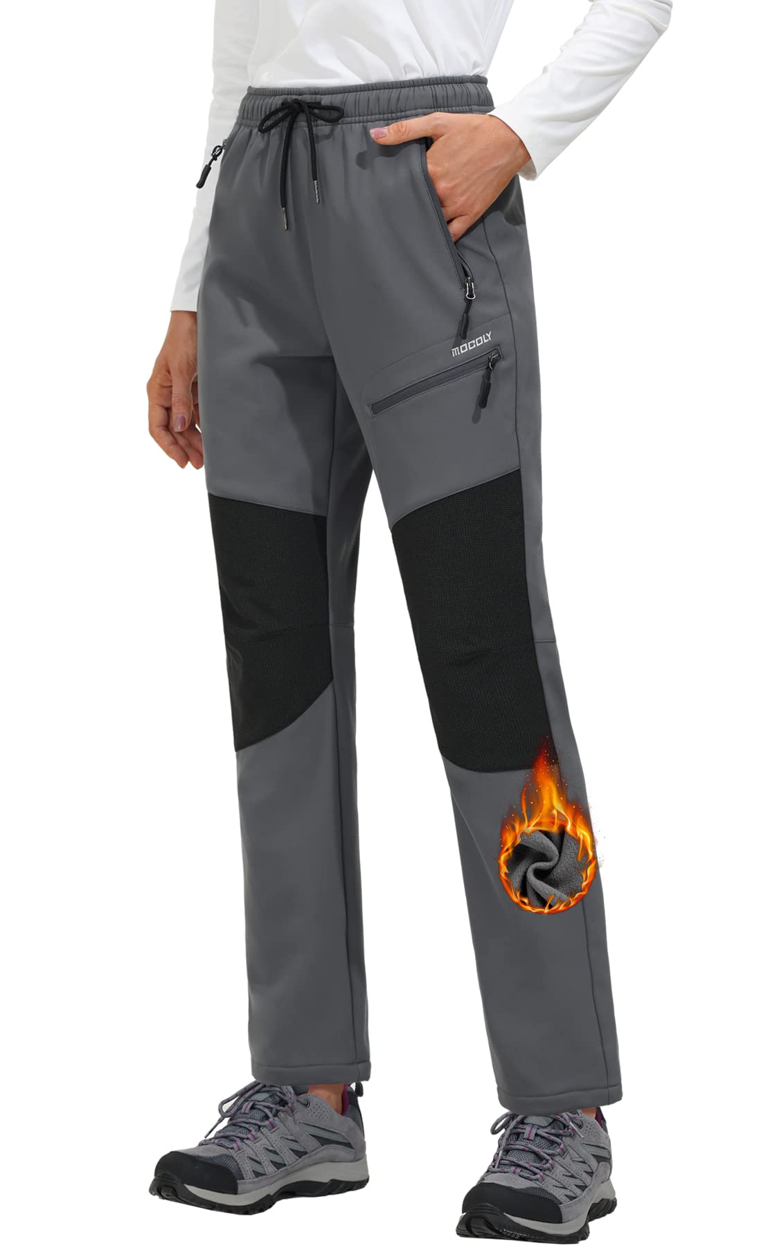 MOCOLY Damen Trekkinghose Thermo Skihose Winter Fleece Gefütterte Softshell Wand