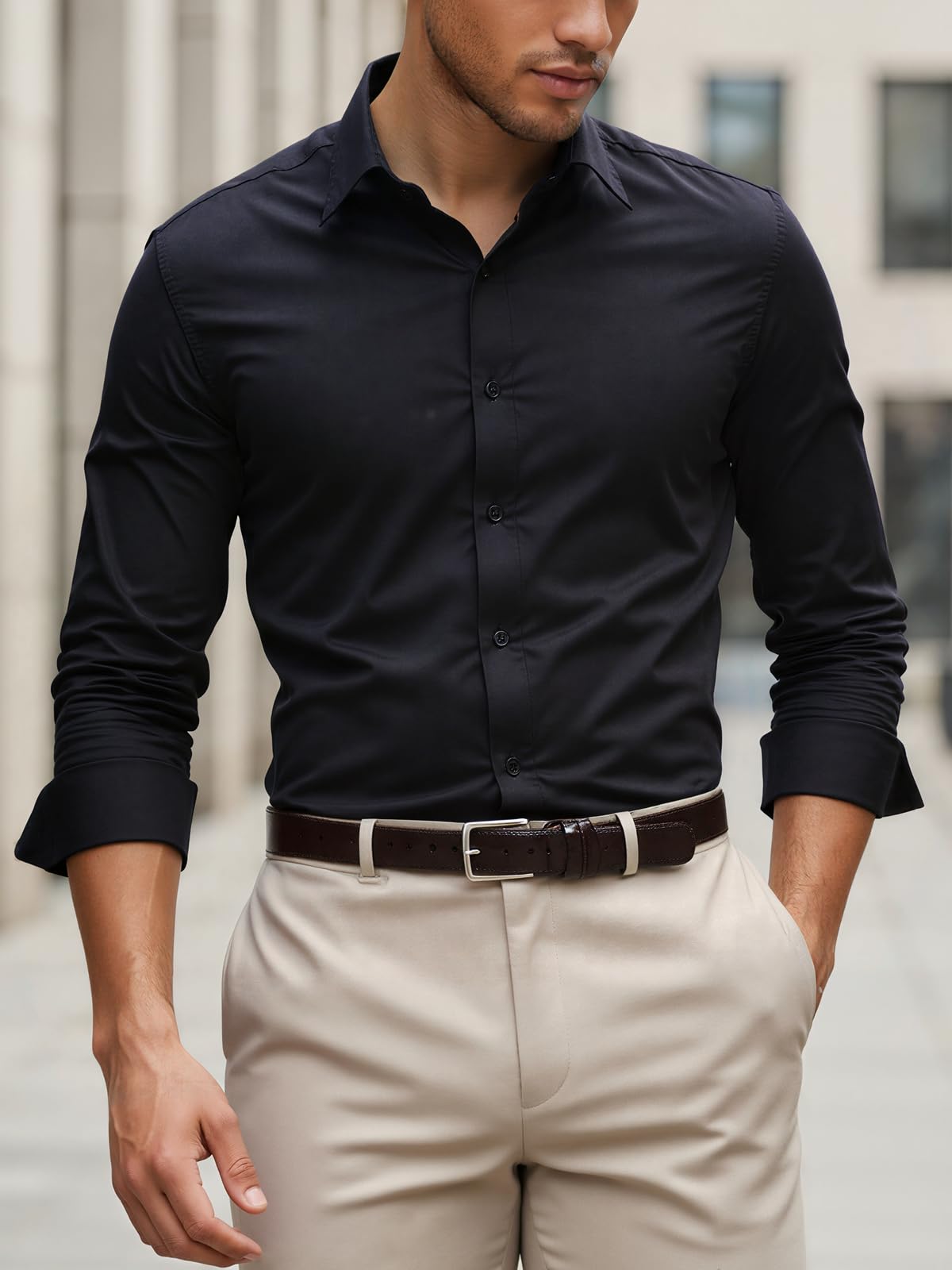 Mens Long Sleeve Shirt Formal Wear Professional Look Office Wear