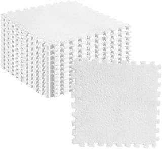 10pcs Plush Foam Puzzle Mat Tiles Soft and Non Slip Interlocking Carpet Tiles for Bedroom or Kids Room (White)