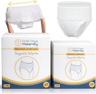 First Days Maternity Absorbent Underwear Pants for Postpartum Recovery | Soft Organic Cotton Top Sheet - Stretchy Discreet and Disposable Protection for New Mums