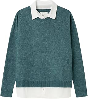 Springfield Crew Neck with Woven Piece At Neck and Hem Sweater Sudadera De Cuello Redondo Mujer (Pack de 1)