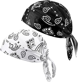 2 Pcs Men Women Sports Bandanas Lightweight Breathable Under Helmet Turban Summer Cycling Headwrap for Outdoor Sports like Hiking (Black and White)