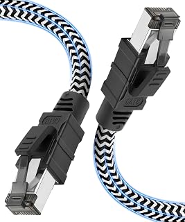 Cat 8 Ethernet Cable, 10M Nylon Weaving, 40Gbps High Speed Network Cable, Shielded S/FTP Copper Wires, Nickel Plated Rj45 Connector for Ps5, Laptop, Router, Game, Modem