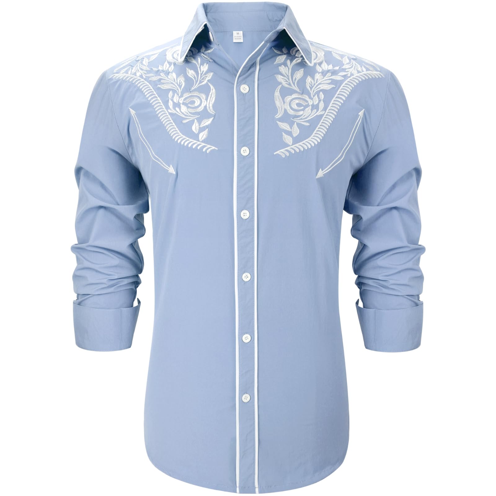 TRIWORKS Cowboy Shirts for Men Western Long Sleeve Casual Vintage Embroidery Cou