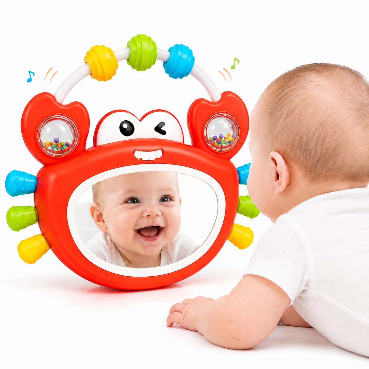 Tummy Time Toys for Babies 0-12 Months, Baby Mirror Toy with Light Music, Infant