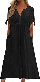 Women Trendy Short Sleeve Eyelet Casual Summer Beach Holiday Summer Maxi Dress