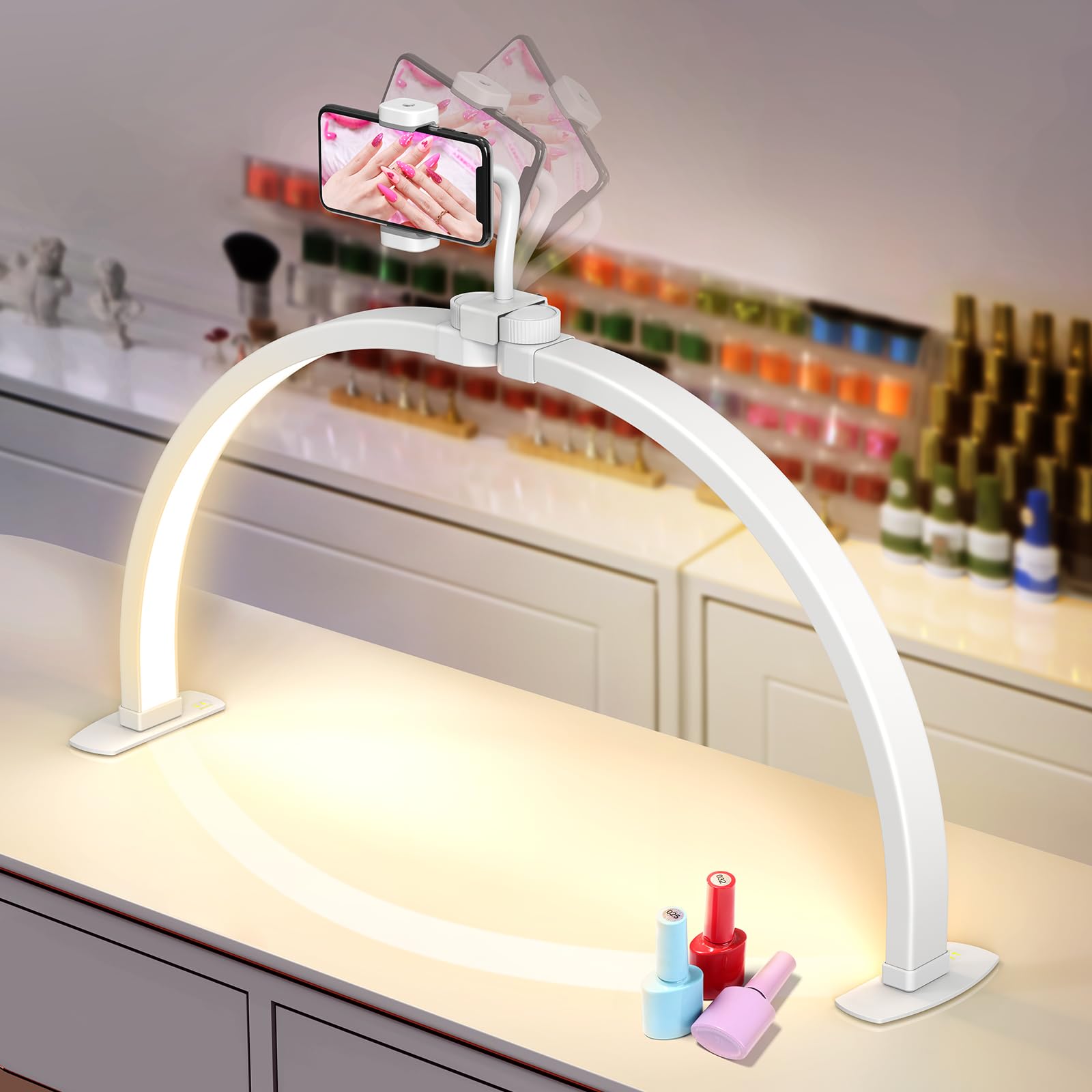 Yokilly Half Moon Light for Nail Desk: 29" Foldable Nail Light for Desk | Arch N