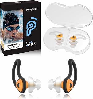 Hearprotek Swimmer Ear Plugs, 2 Pairs Upgraded Silicone Custom-fit Water Protection Swimming earplugs for Pool Shower Bathing and Other Water Sports Orange
