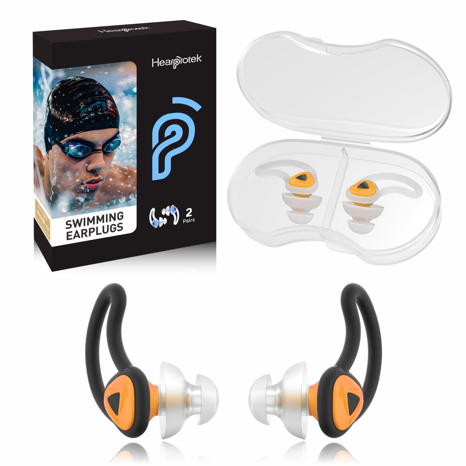 Hearprotek Swimmer Ear Plugs, 2 Pairs Upgraded Silicone Custom-fit Water Protect