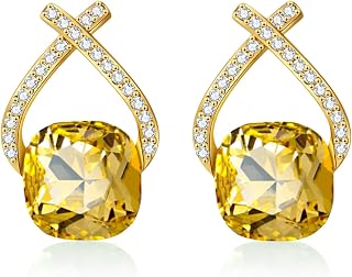 Austrian Crystal Drop Dangle Earrings | Plated 18K/Rose Gold Zircon Gemstone Birthstone Hanging Dangly Stud Earrings Jewelry Gift for Wife Mom Daughter Girlfriend
