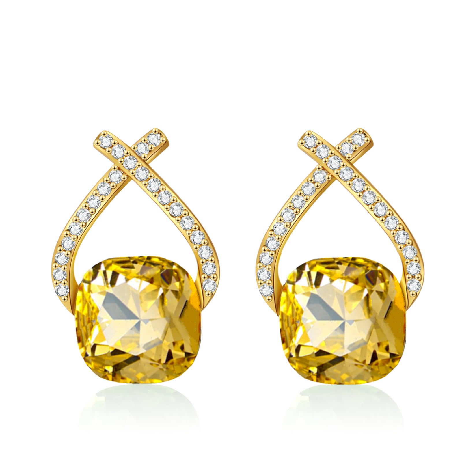 Austrian Crystal Drop Dangle Earrings | Plated 18K/Rose Gold Zircon Gemstone Bir