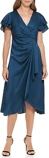 DKNY Lurex Sleeveless V-Neck Trim Midi Dress