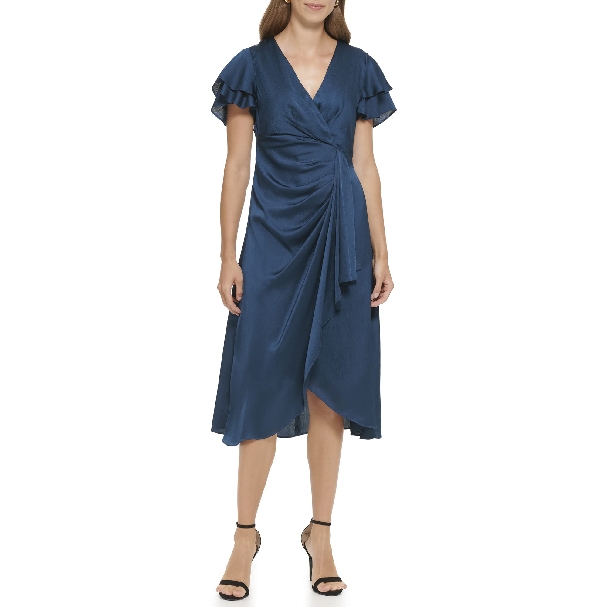 DKNY Lurex Sleeveless V-Neck Trim Midi Dress