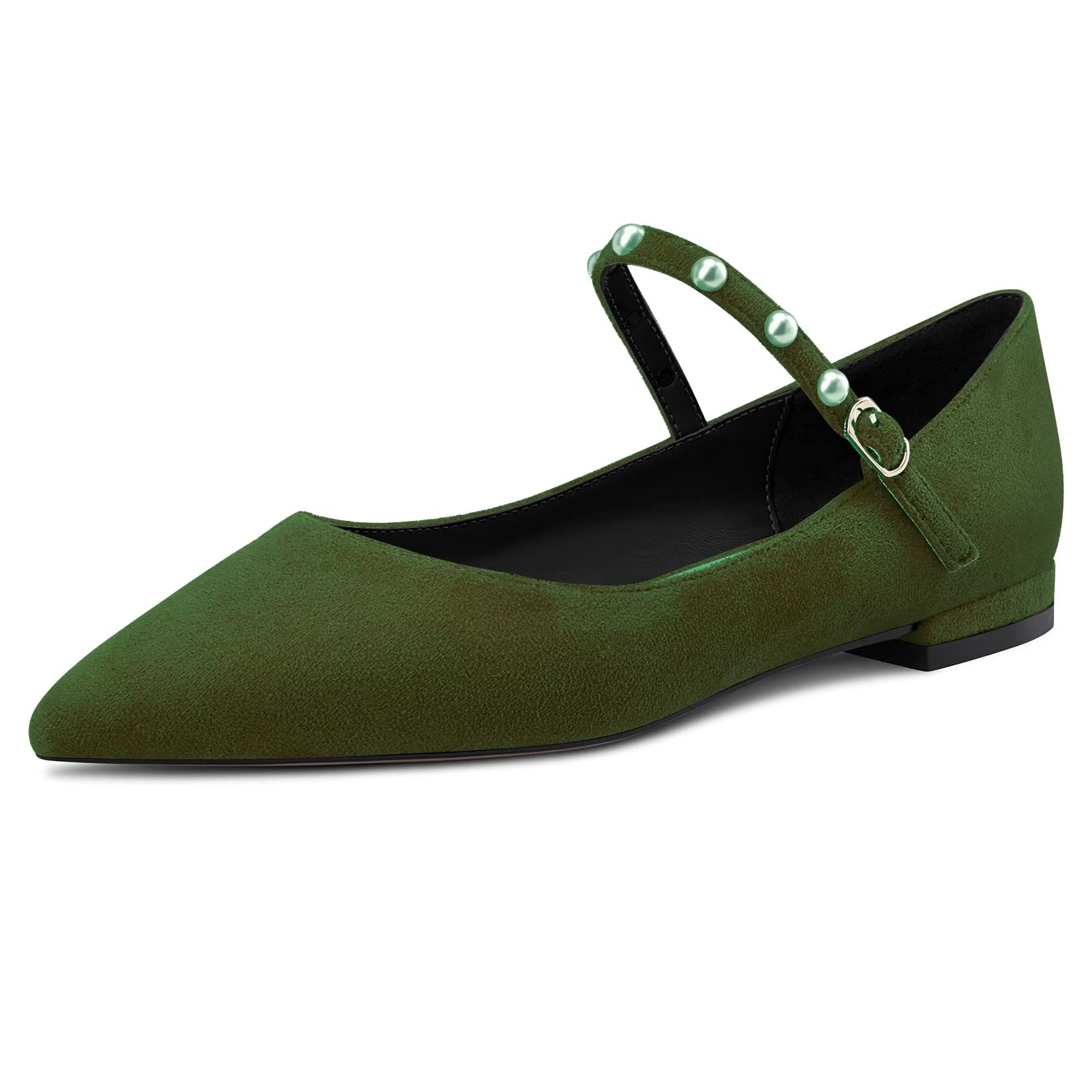 NobleOnly Women's Pointed Toe Mary Jane Low Heel Pumps Office Party Classic Buck