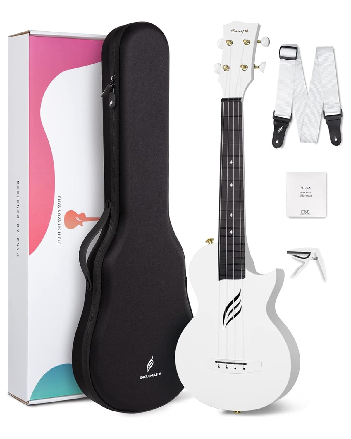 Enya Nova U 23" Carbon Fiber Cut-Out Ukulele (Concert), White