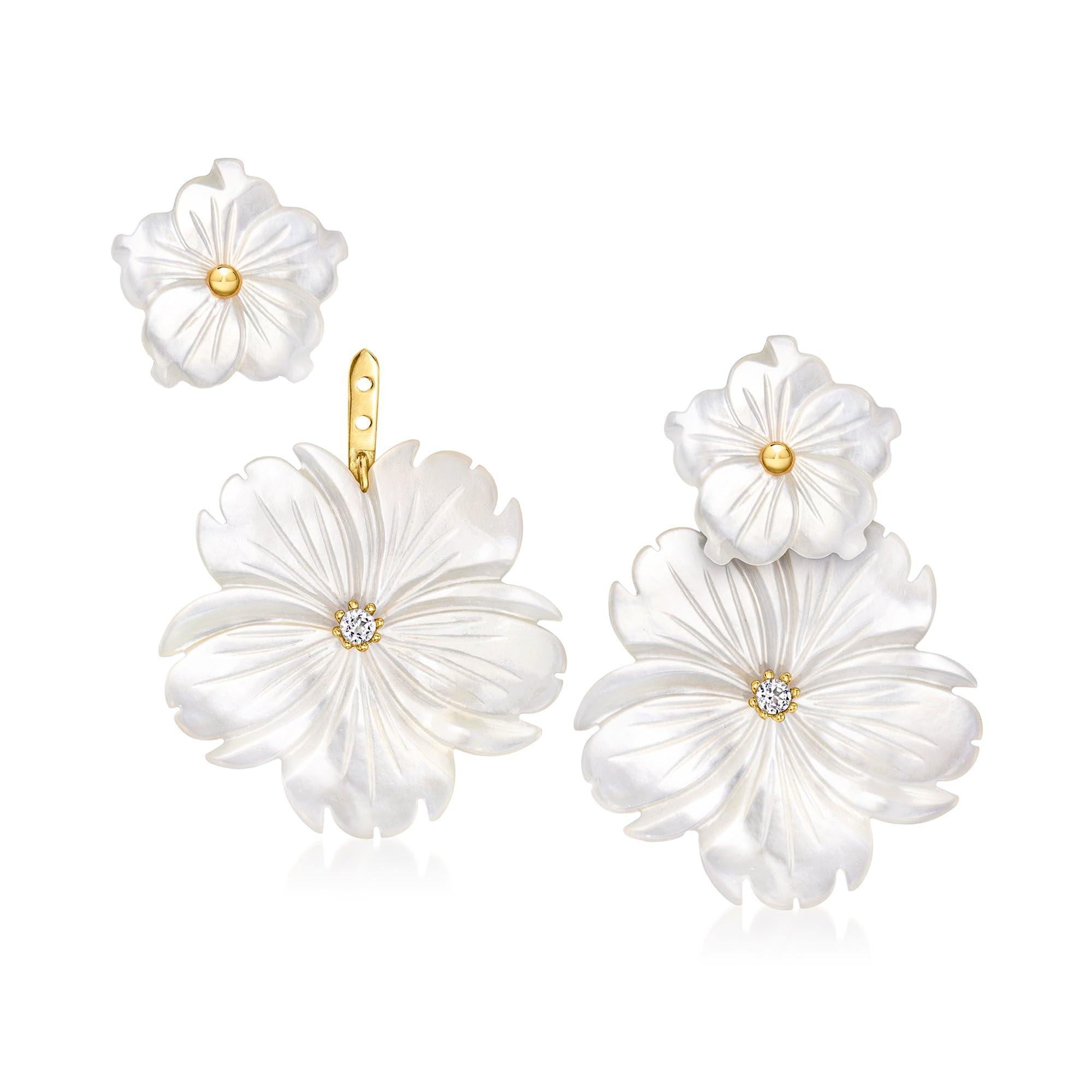 Ross-Simons Mother-Of-Pearl and .20 ct. t.w. White Topaz Flower Removable Drop E