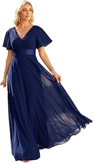 Ever-Pretty Women's Summer Short Sleeve Chiffon Empire Waist Floor Length Formal Bridesmaid Dress Mother of Bride Dresses