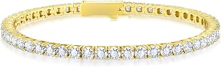 KRKC&CO Tennis Bracelet, Zirconia, Men’s Bracelet, 3/4/5 mm, Hypoallergenic, CZ Diamond, White Gold Plated, Sparkling, Hip-Hop Street Style Accessory, Unisex, Gift, Brass, Cubic Zirconia
