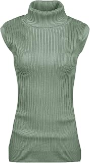V28 Women's Sleeveless Ribbed High Neck Turtleneck Stretch Knit Sweater