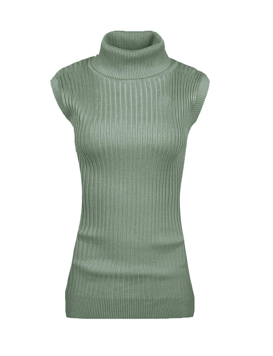 V28 Women's Sleeveless Ribbed High Neck Turtleneck Stretch Knit Sweater