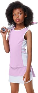 Kids Girls Golf Tennis Dress Sleeveless Tank Top Skirts Athletic Set with Pockets and Shorts 3-12 Years