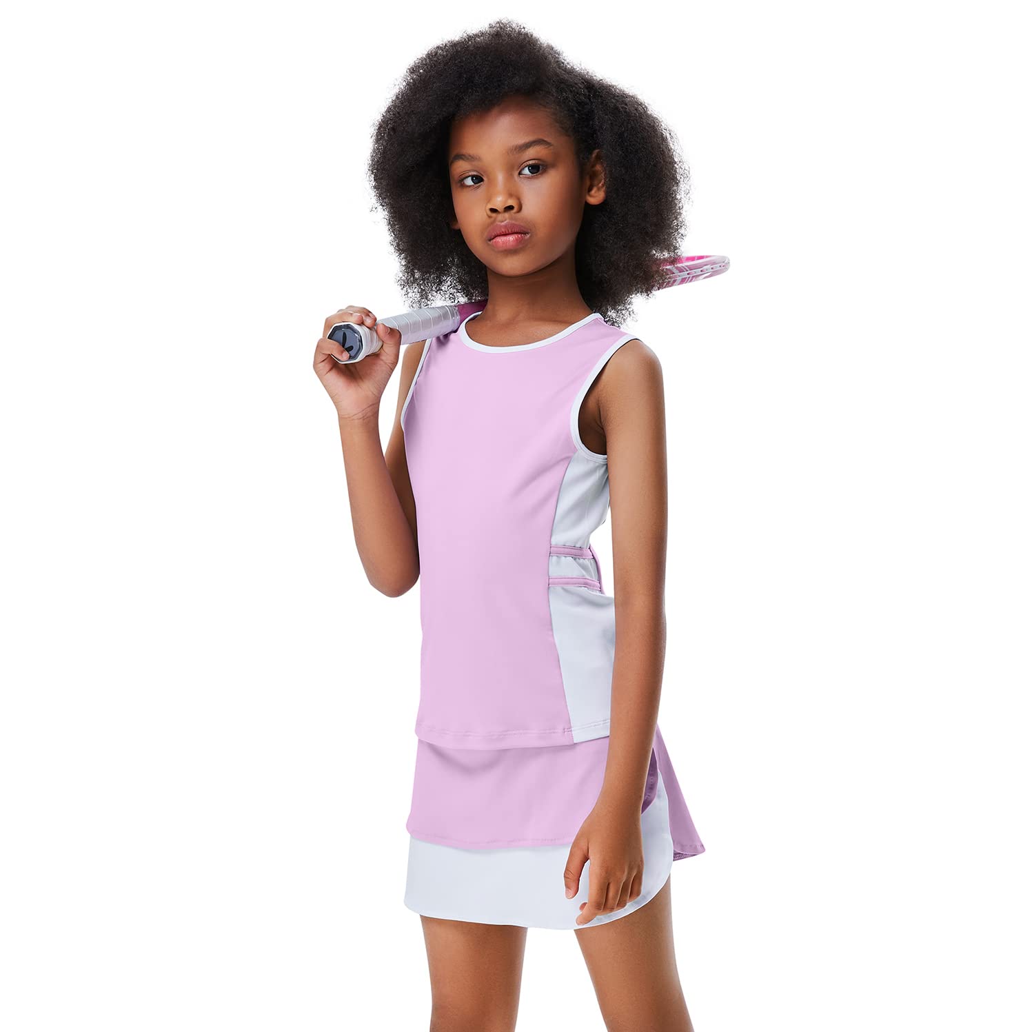 Kids Girls Golf Tennis Dress Sleeveless Tank Top Skirts Athletic Set with Pocket