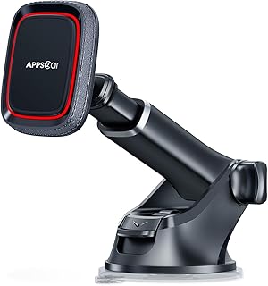 APPS2Car Magnetic Phone Car Mount, Universal Dashboard Windscreen Industrial-Strength Suction Cup Car Phone Mount Holder with Adjustable Telescopic Arm, 6 Strong Magnets for All Cell Phones