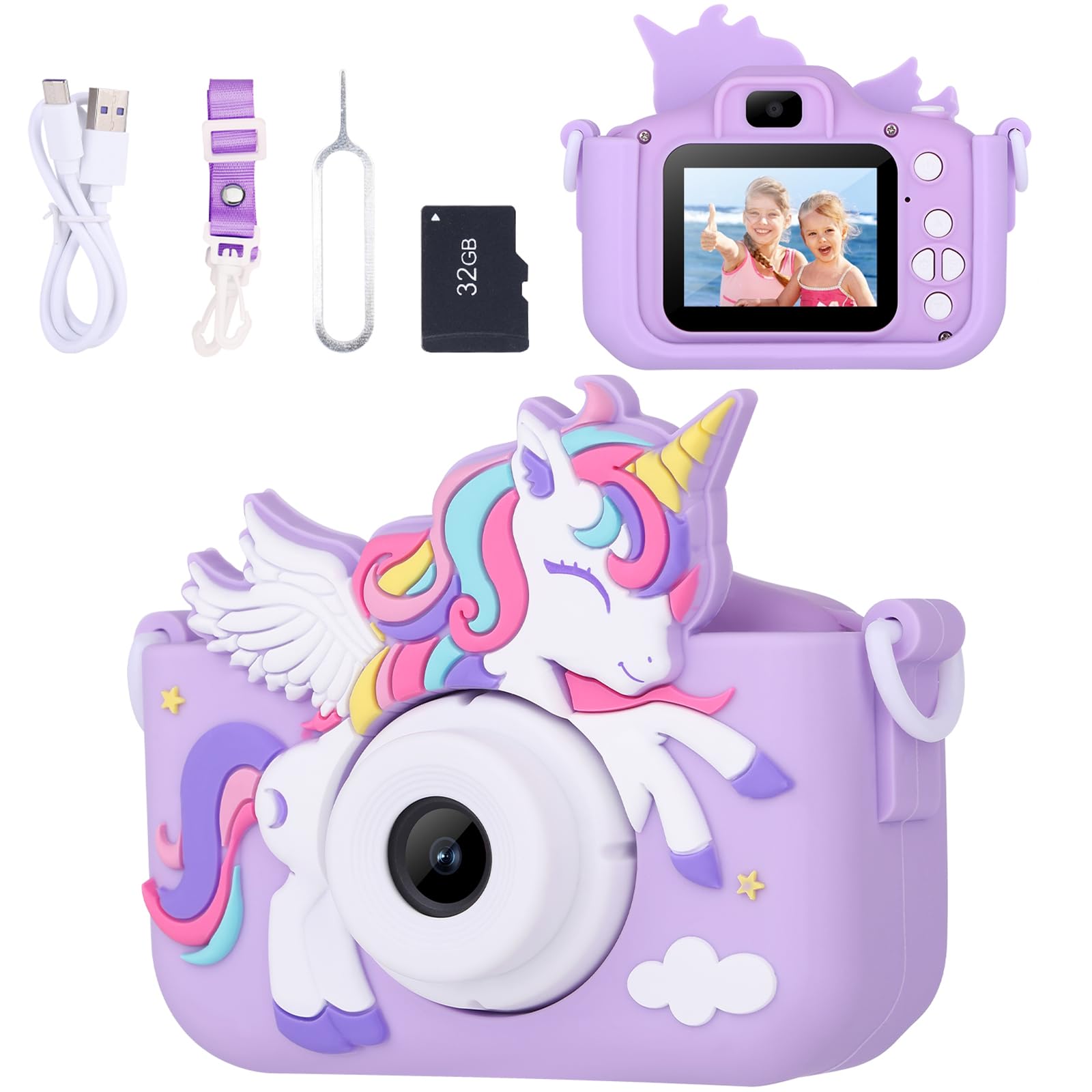 Unicorn Toys Camera for Kids Girls Age 3-8, Purple | Toddler Kids Digital Camera