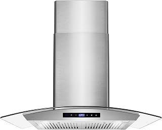 30 in. Vista Coll 380 CFM Ducted Wall Mount Range Hood LED, Stainless Steel | Cosmo COS-668AS750 Soft Touch Controls, 3 Fan Speeds, Glass Visor, Permanent Dishwasher-Safe Baffle Filters