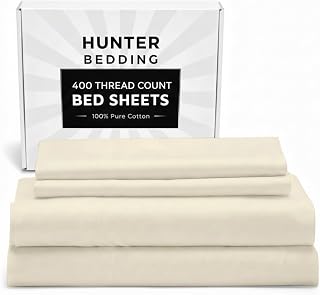 400 TC Pure Cotton Bed Sheets Set Emperor Size – Luxury Hotel Quality, Extra Soft Breathable & Cooling Bedding – Wrinkle Resistant, Easy Fit 40 CM Deep Pocket – 4 Piece Set (Ivory Solid)