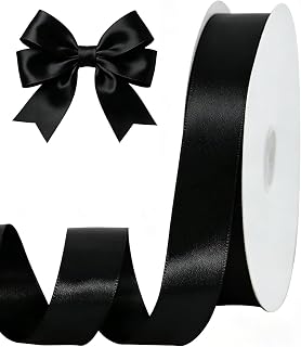 TONIFUL 1 Inch x 100yds Black Satin Ribbon for Crafts, Gift Wrapping | Solid Ribbon for Graduation Lei Making Hair Bows Making Halloween Wrap Wedding Invitation Card Christmas Valentine Decor