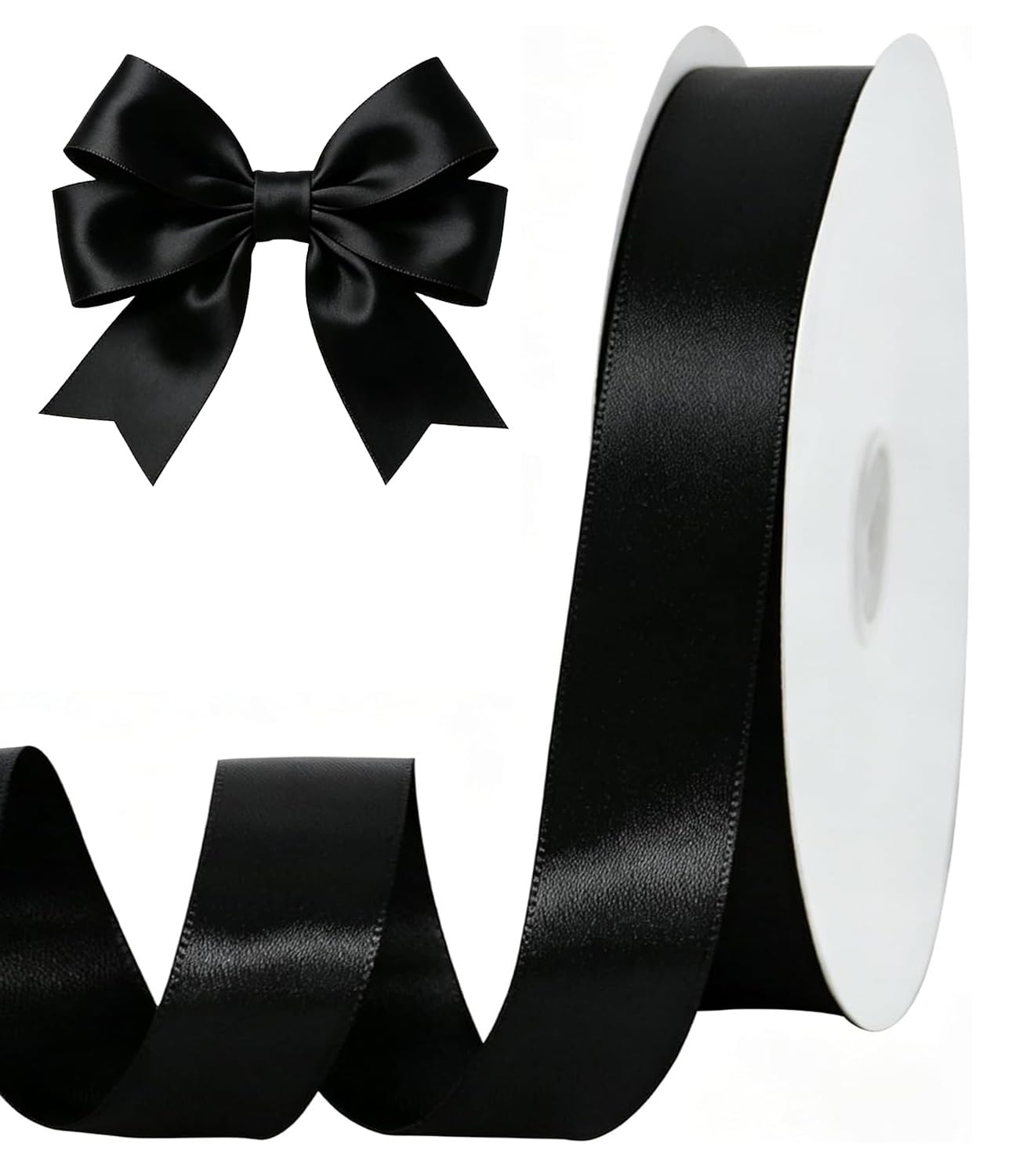 TONIFUL 1 Inch x 100yds Black Satin Ribbon for Crafts, Gift Wrapping | Solid Rib