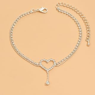 Crystal Heart Anklet with Silver Chain Adjustable Foot Jewelry for Women Summer Party