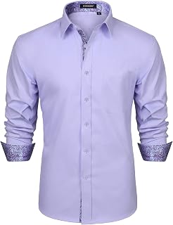 HISDERN Men's Shirt, Formal Casual Shirt, Business Shirts, Leisure Shirts, Long-Sleeved Cotton, Classic, Regular Fit Shirts
