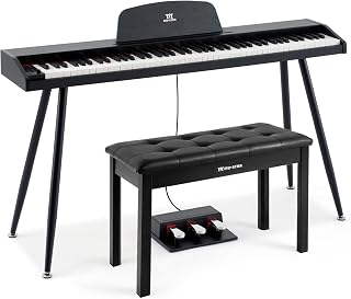 MUSTAR 88 Key Piano Keyboard with Bench, Home Digital Piano for Beginners | 88 Semi Weighted Keys, 800 Tones, 600 Rhythms, 80 Demo, 3-Pedal Unit, Furniture Stand, USB MIDI, Wireless Connection, Black