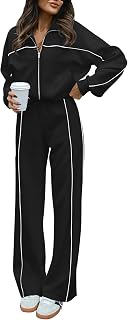 BTFBM Fall Outfits For Women 2026 Lounge Sets Airport Outfits | 2 Piece Sets,Lounge Sets,Exposed Seam,Long Sleeve Zip Up Sweatshirt,Pockets,Wide Pants,Tracksuit, Jogger Sweatsuit,Vacation