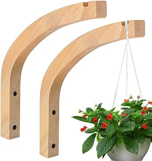 Beiqilian Wall Mounted Plant Hanger 2Pcs Wooden Brackets Indoor Outdoor | 100% pine wood, natural wood grain,2-pack with mounting screws ﻿ Two-screw fixing for high stability, durable, long-lasting