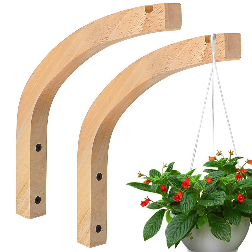 Beiqilian Wall Mounted Plant Hanger 2Pcs Wooden Brackets Indoor Outdoor | 100% p