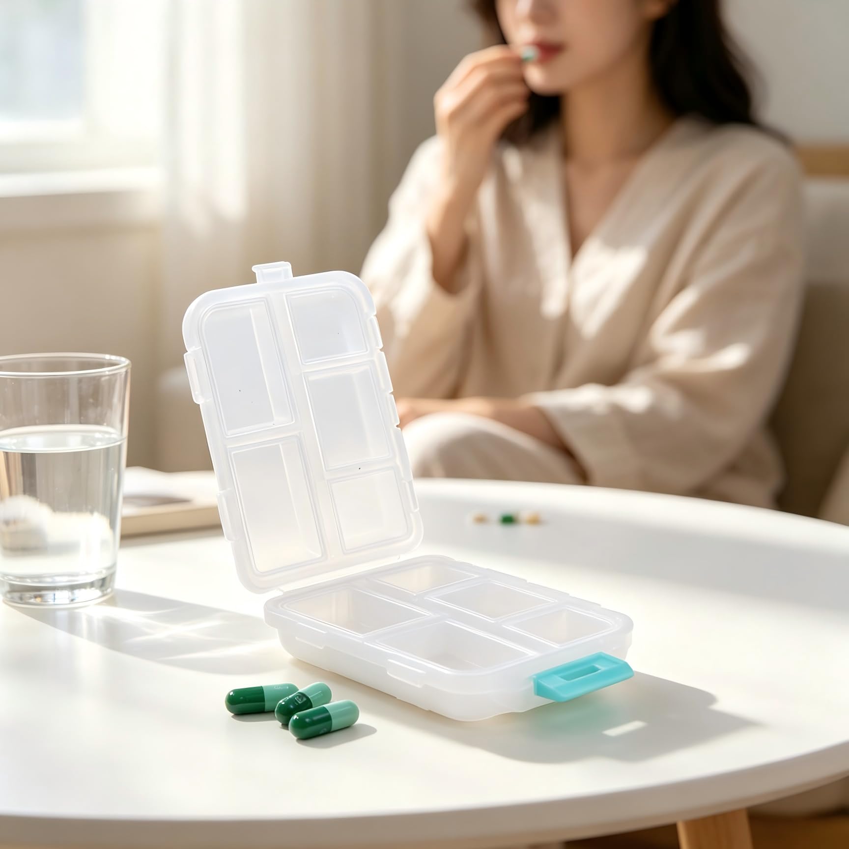 PP Plastic Pill Box, 2-Layer 10 Grid Semi Transparent Packaging Box, Portable St