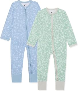 Bramble & Bear Set of 2 Boys and Girls Sleepsuits - Organic Cotton, Super Soft Sleepwear for Baby, Zip Up Clothes with Easy Access