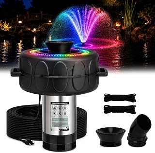 Pond Fountain Aerator with Lights RGB Light 1HP 750W 110V Fountain, Floating Pond with 100 FT Power Cord, 12 Colors Flash, Fountain Light, Stainless Steel