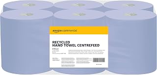AmazonCommercial XL Multipurpose Wiping Paper, 2-ply Centrefeed, Blue Roll Recycled, 6 Rolls (1 pack), 450 Sheets per Roll, Sheet Size: 20 x 30 cm